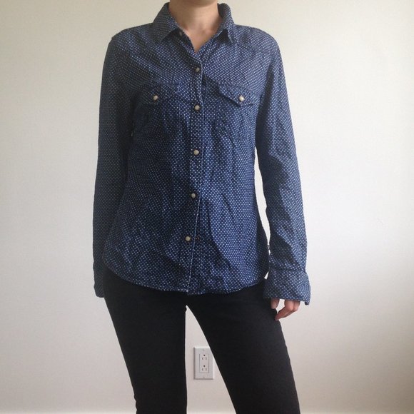 Seven7 - Polka Dot Denim Button Down Denim Shirt - Picture 4 of 8